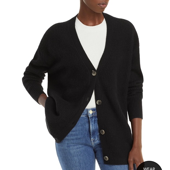 C by Bloomingdale's Ribbed Oversized Cashmere Cardigan - Black size Small - Picture 1 of 4